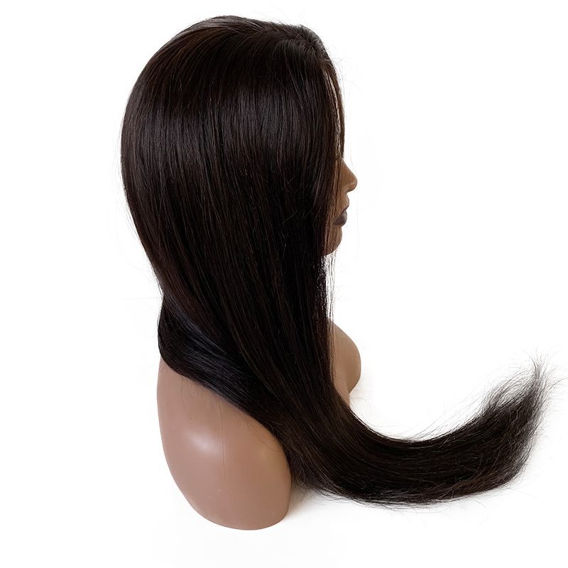 22 polegadas longo malaio remy cabelo humano sedoso em linha reta cor natural pele cheia peruca pu para mulher negra