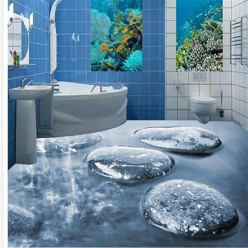 Floor Painting 3D Wallpaper Cobblestone water stone bathroom 3D floor painting floor tiles Self-adhesive PVC Wallpaper245c