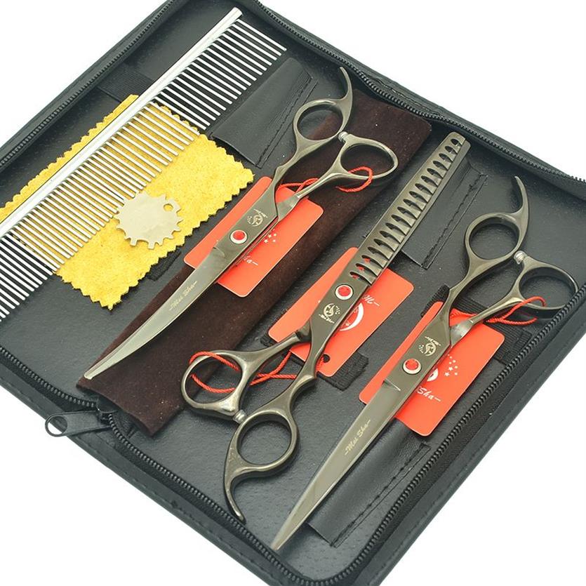 Meisha 7 Japão Pet Tesoura Cão Grooming Clippers Conjunto Reto Curvo Tesouras De Desbaste De Animais Kit De Ferramentas De Corte De Cabelo HB0218R