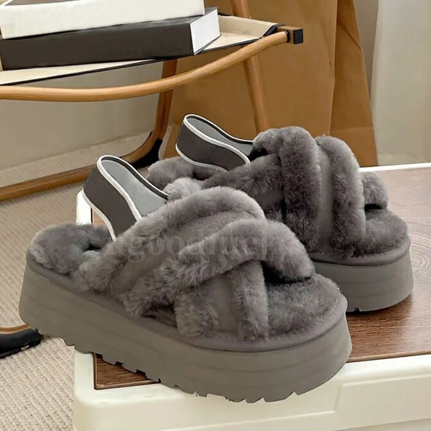 Designer Slippers Heightened Thick Bottom Rear Bundle Furry Cross Women Slippers Cotton Warm Slippers Autumn Winter Fashion Fluffy Slippers Warm Tasman Sandals