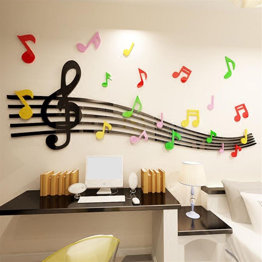 Personeel Note Acryl 3d Muurstickers Voor Kinderkamer Danszaal DIY Art Wall Decor Muziek Klaslokaal woondecoratie 210308261P