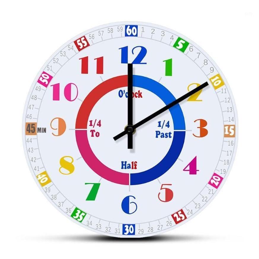 Wall Clocks Telling Time Learning Clock Watch For Homeschool Kindergarten Colorful Numbers Educational Art Decor Quiet Sweep317y