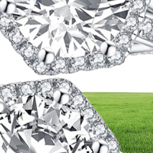 Ainuoshi luxo 925 prata esterlina 2ct corte redondo halo anel de noivado simulado diamante casamento geométrico anel de prata jóias y201611678