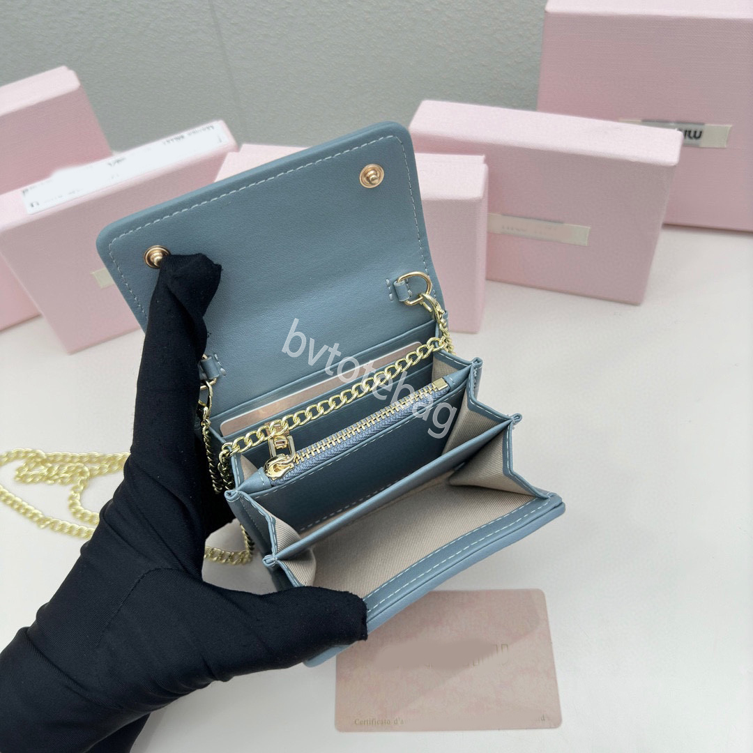 ピンクの財布ムイイ財布バッグチェーンデザイナー男性の女性の女性の革張りの財布財布オリジナルボックス高級カードホルダーレディースクロスボディ10.5*10*3cm