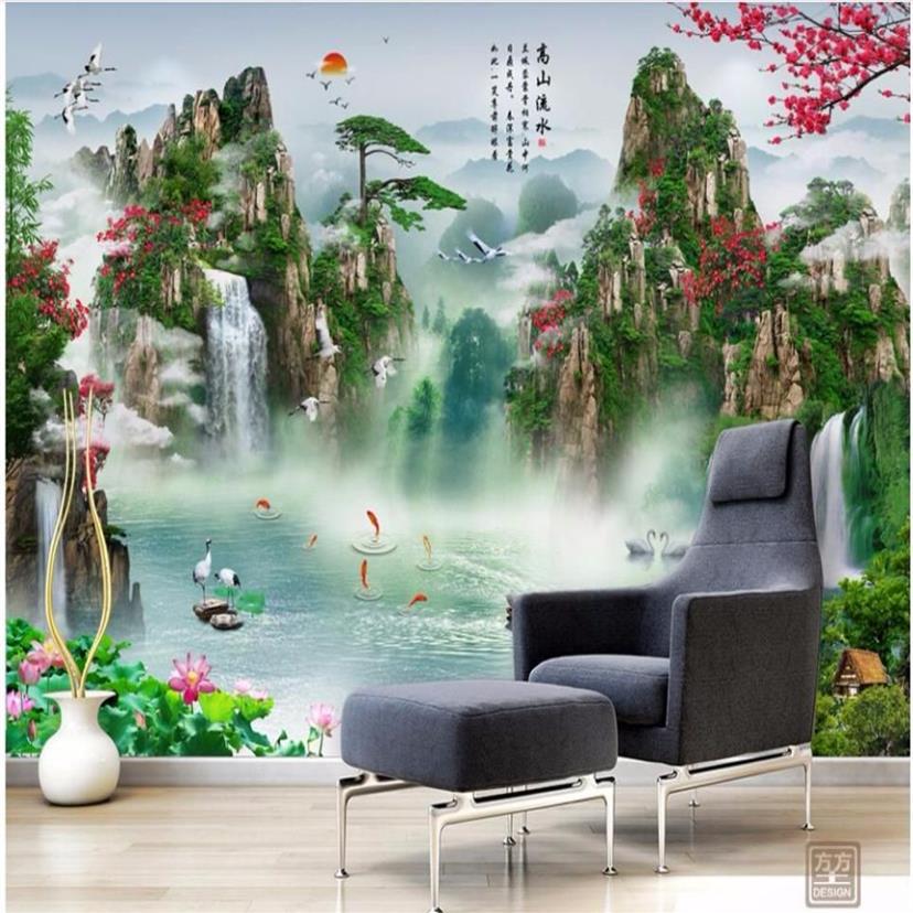 Papier peint 3d personnalisé po mural paysage chinois cascade fond mur décor à la maison salon papier peint pour murs 3 d216I