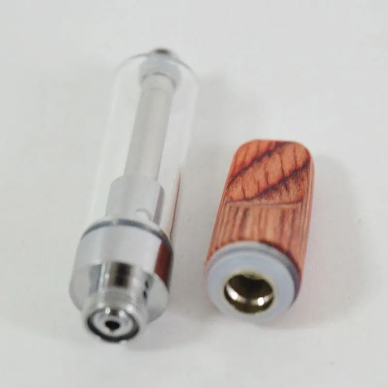 Wooden Tops Vape Cartridges 1ml 0.8ml E-cigarette Empty Thick Oil Atomizers Flat Screw in Tip Ceramic Coil 510 thread Atomizer Foam Packaging OEM Logo