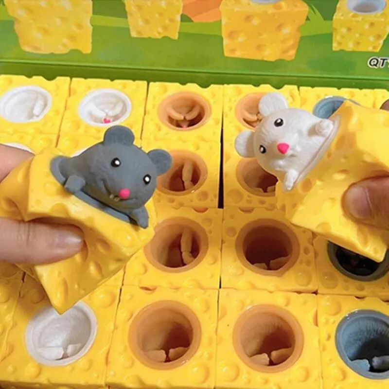 Pop-Up Lustige Maus Und Käse Block Squeeze Anti Stress Spielzeug Verstecken Figuren Stress Relief Zappeln Spielzeug Für Kinder Erwachsene 3 farben