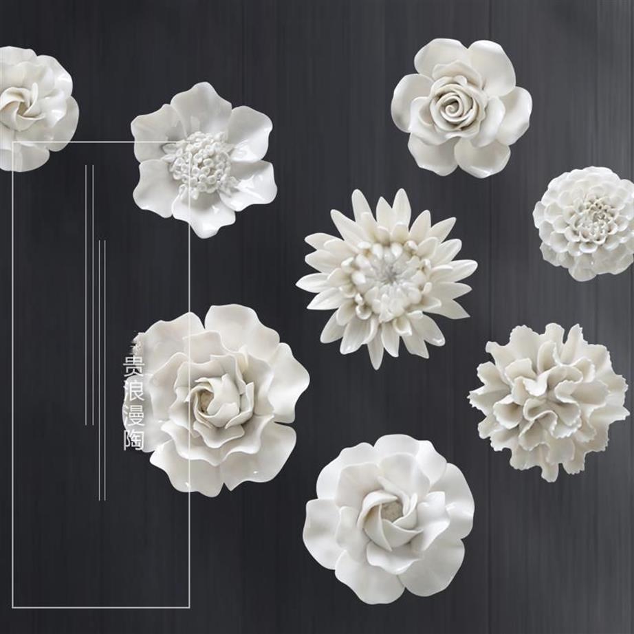 Wall Stickers Modern 3D Ceramic White Flower Sticker Decoration Livingroom TV Background Hanging Crafts El Mural Accessories263P