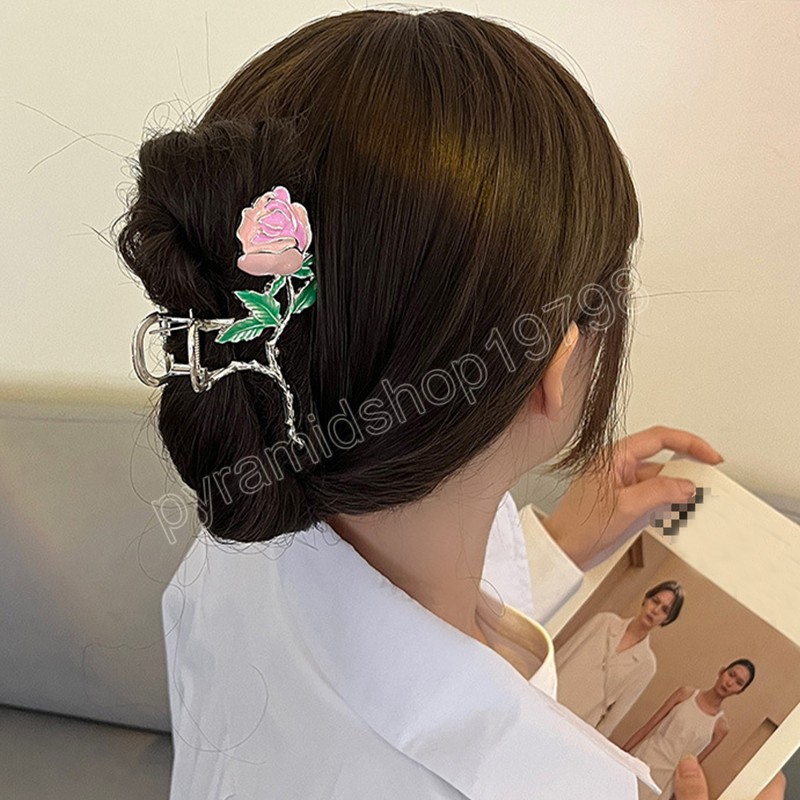 Kobieta duża metalowa róża kwiatowy liść fryzury pazur pazur panie barrettes hairgrip dziewczęta włosy klipsy do włosów eleganckie ozdoby eleganckie ozdoby