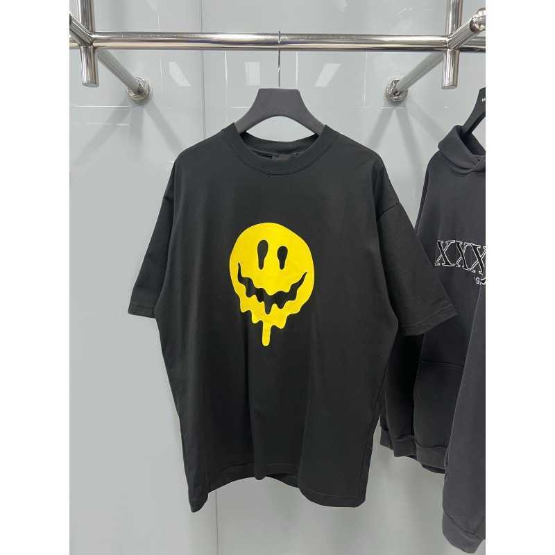 2023 New Women's High quality tshirt Shirt Melting Smiley Face Print T-shirt Classic Abstract Couple Loose OS Crew Neck Sleeve