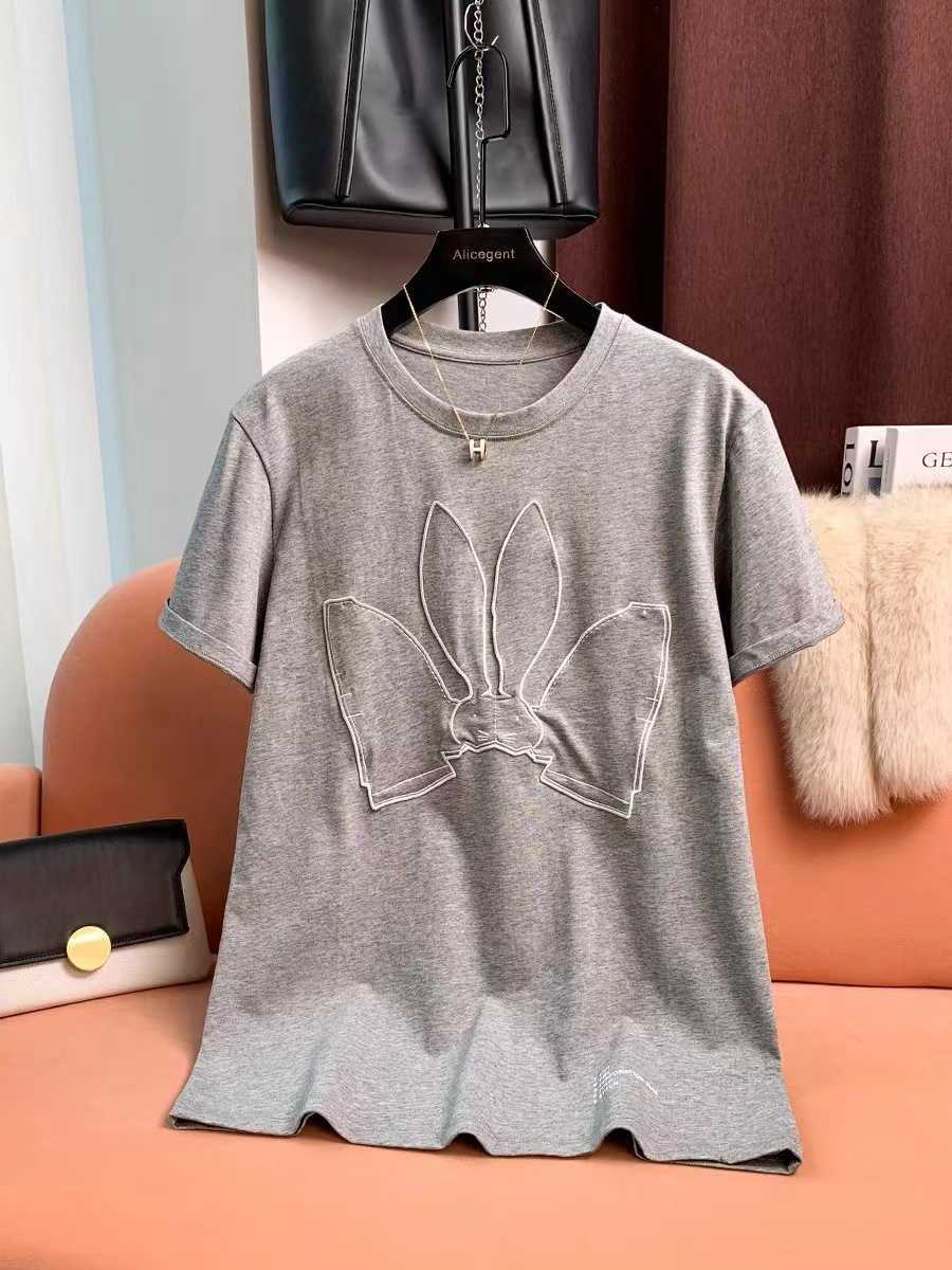 Designer Roupas femininas 20% Define Família de camisa 2023 Estilo Bordado Bordado Rabbit Redonda Manga de Manga de Camiseta Casual Longo Mulheres