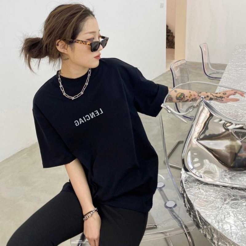 Designer new women t shirt Shirt High Edition House 23SS Authentic Mirror Print Sleeve Loose OS