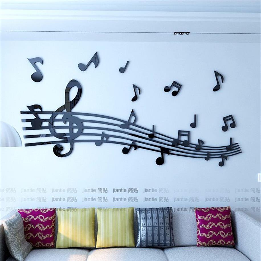 Personeel Note Acryl 3d Muurstickers Voor Kinderkamer Danszaal DIY Art Wall Decor Muziek Klaslokaal woondecoratie 210308261P