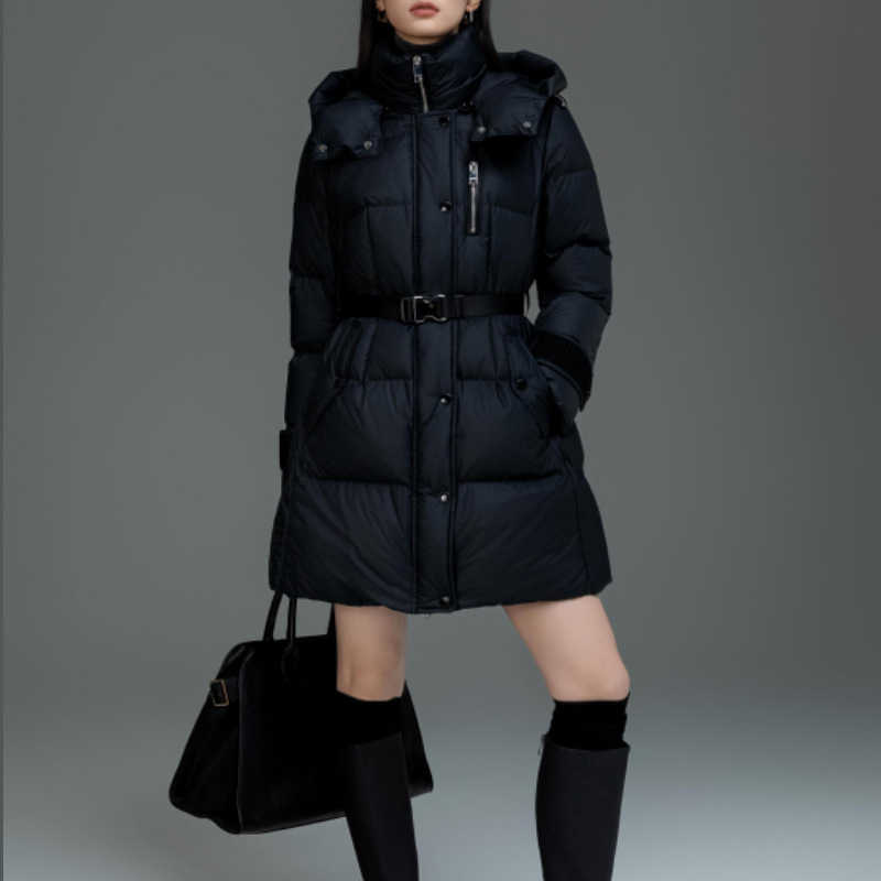 Parkas femininas Gaoke 2023 inverno novo produto com capuz comprimento médio casaco de penas de ganso com cadarço para calor e leve jaqueta estilo mongol 3zi9