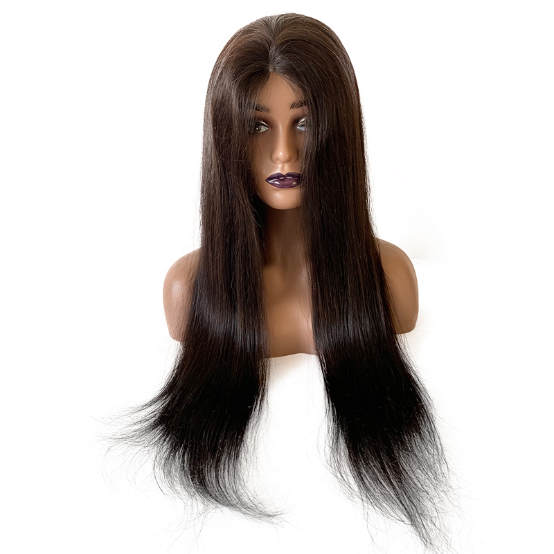 22 polegadas longo malaio remy cabelo humano sedoso em linha reta cor natural pele cheia peruca pu para mulher negra