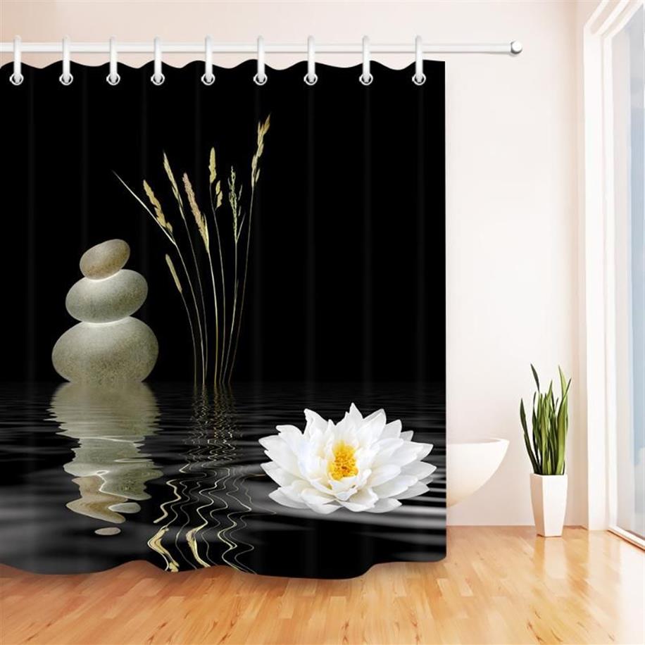 水浴室の水浴室の水浴場の花の反射とアジアンストーンシャワーカーテンバスタブ装飾curtai284l