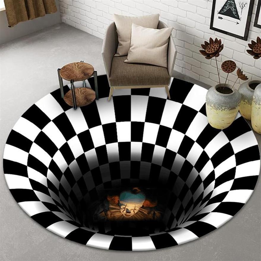 Carpets Round Carpet Clown Trap Vision Area Rug Halloween 3D Geometric Mat Living Room Rugs Hallway Christmas Decoration2886