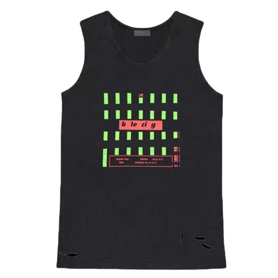 2023 Nieuwe t -shirt shirt van hoge kwaliteit differentiëren markteditie verticale streep geprinte mouw unisex casual sport os tanktop