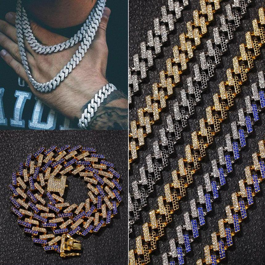 15mm Cuban Link Chain Necklace for Men Personalized Gold Silver Hip Hop Bling Diamond Miami Rapper Bijoux Mens Chains Men288A