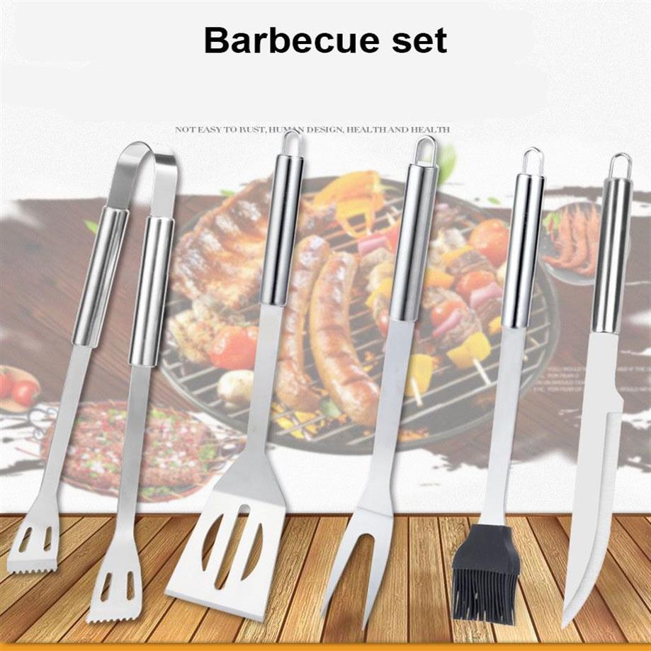 5 teile/satz Edelstahl BBQ Utensilien Grill Set Werkzeuge Kochen Im Freien BBQ Kit mit Tragetasche Camping Grill Zubehör Werkzeuge T202471