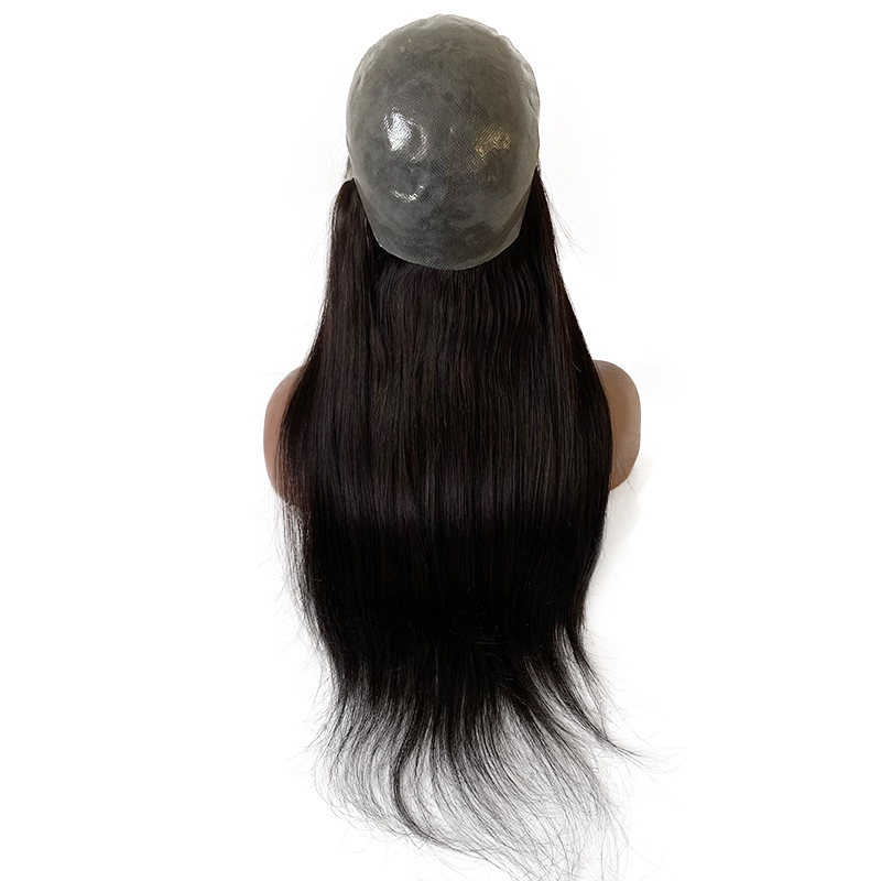 22 polegadas longo malaio remy cabelo humano sedoso em linha reta cor natural pele cheia peruca pu para mulher negra