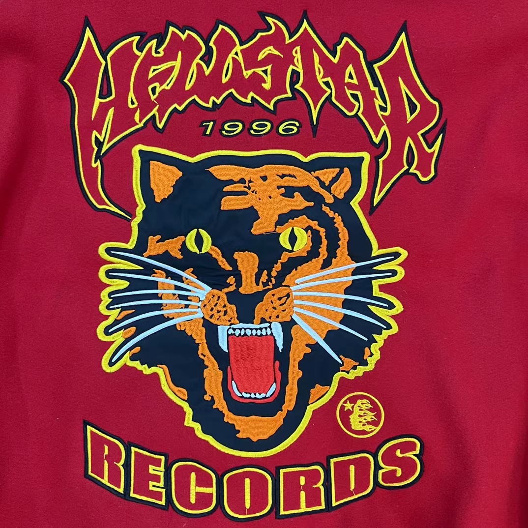 Hellstar Jacket Men's Coats Records Hellstar Records Werwolf Letterman Jacket مع الأكمام الجلدية وتطريز النمر