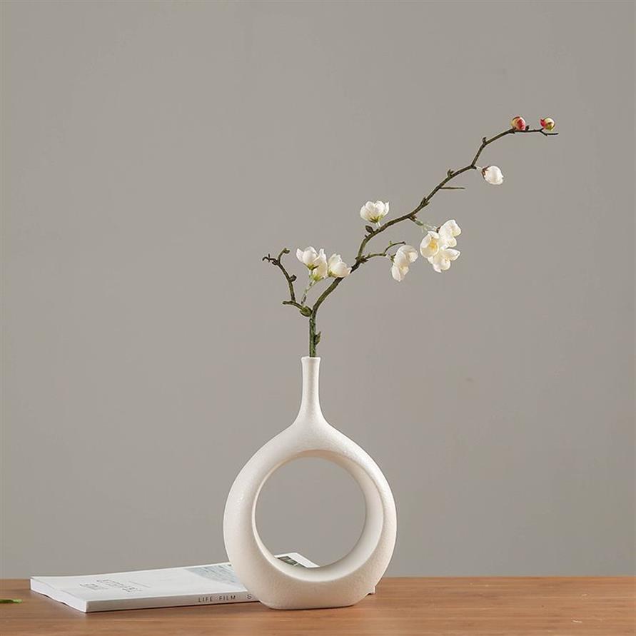 Keramiska hemhantverk ornament vit vas liten blommor tv skåp vin dekorationer vaser t200703294o