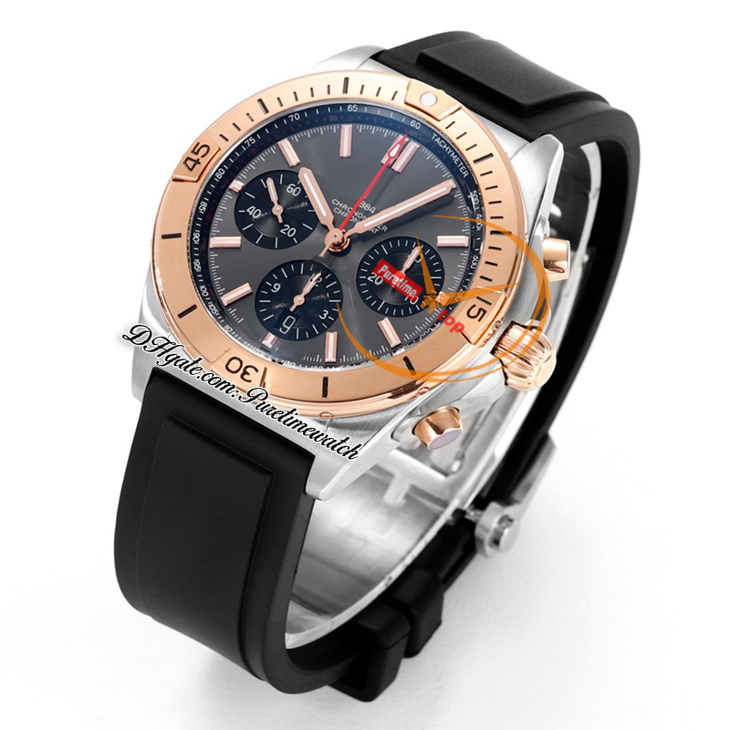 BLS Chronomat B01 ETA A7750 Automatic Chronograph Mens Watch 42 Two Tone Rose Gold Brown Dial Black Rubber UB0134101B1U1 Super Edition Reloj Hombre Puretime G7