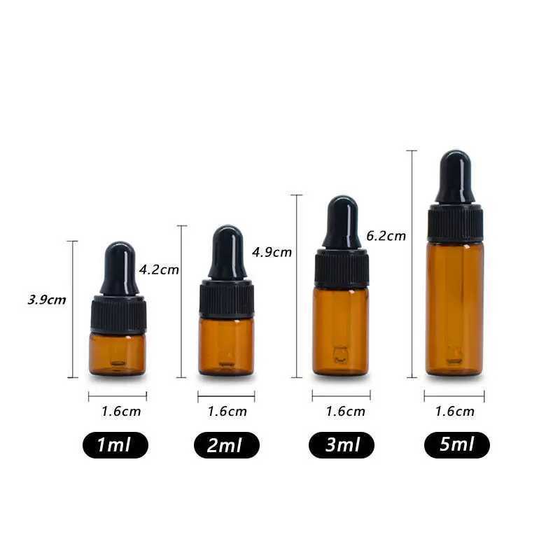 Flacons compte-gouttes en verre vides pour huiles essentielles, flacons avec Pipettes, récipient rechargeable pour parfum, 1ml, 2ml, 5ml, 4 pièces