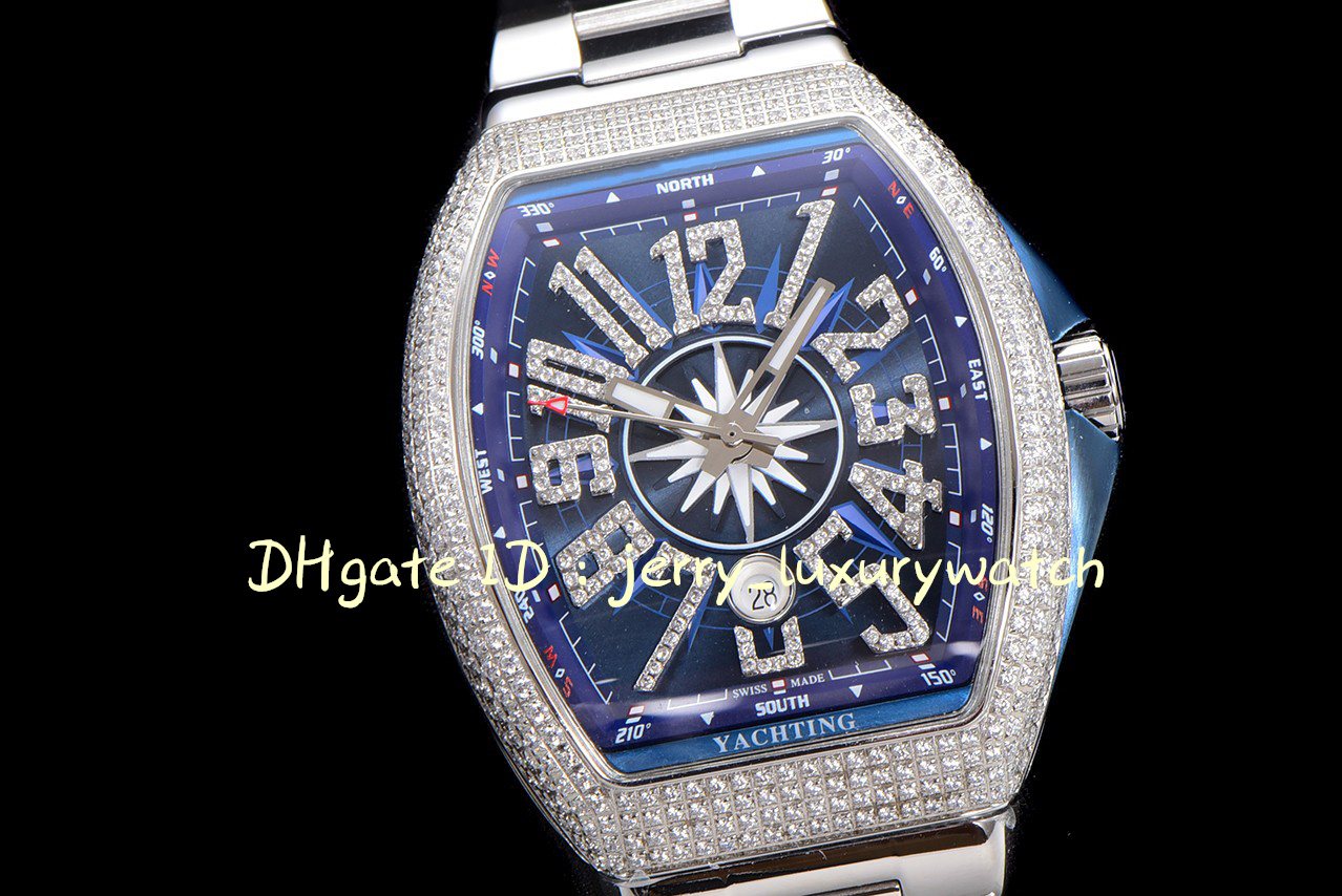 ABF / FM Vanguard Yachting V45, 44x54mm Verre Saphir ETA2824 Mouvement mécanique, bracelet en caoutchouc premium, ceinture en acier version incrustée de diamants blue one