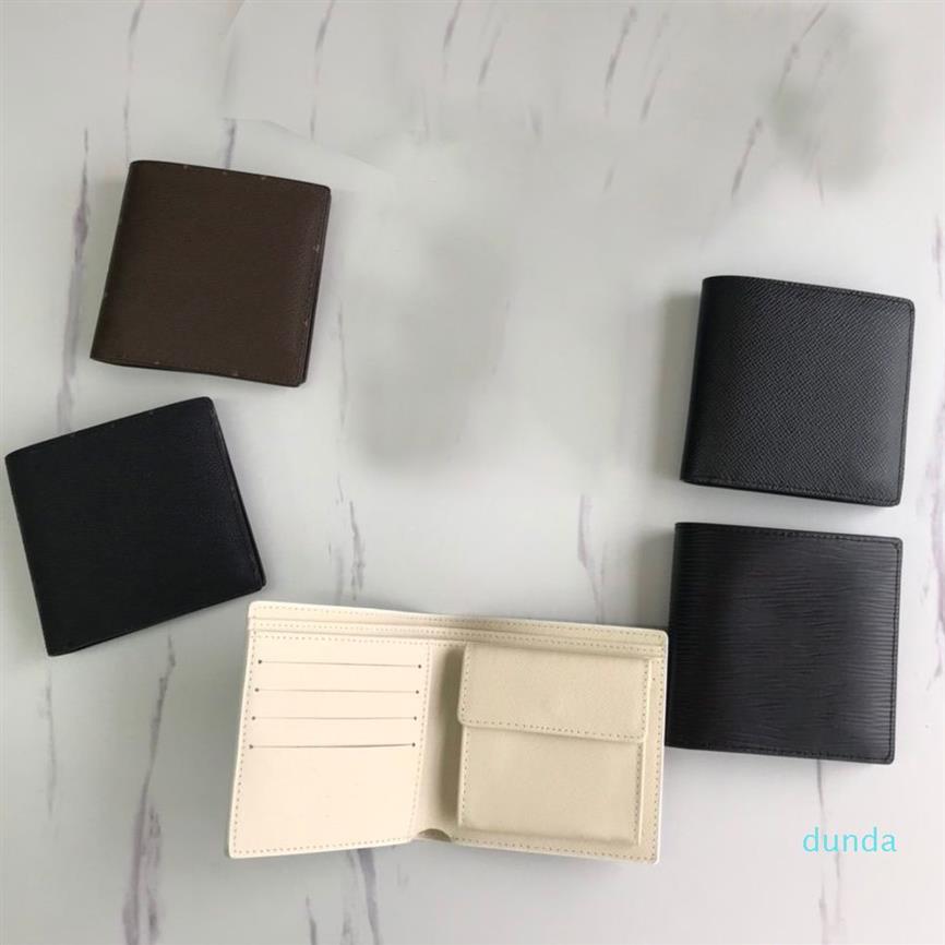 Designer-Mens Designer Wallet Marco Card Holder Coin Purse Kort plånböcker äkta läderfoder Brown Letter Check Canvas230N