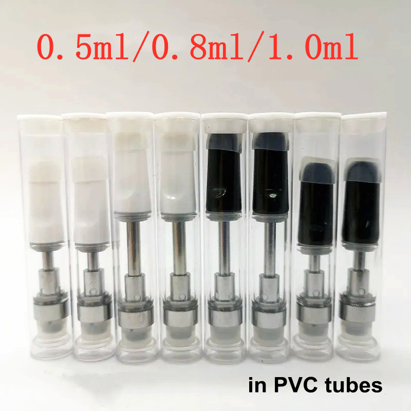 セラミックコイルベイプカートリッジ1ml 0.8ml 0.5ml PVCチューブ電子タバコの空のオイルホール厚いオイルアトマイザーフラットネジチップセラミック510スレッドアトマイザーOEMロゴロゴ