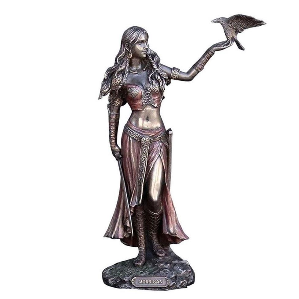 Statues en résine Morrigan la déesse celtique de la bataille avec l'épée de corbeau finition bronze statue 15 cm pour la décoration de la maison L9 220817206j