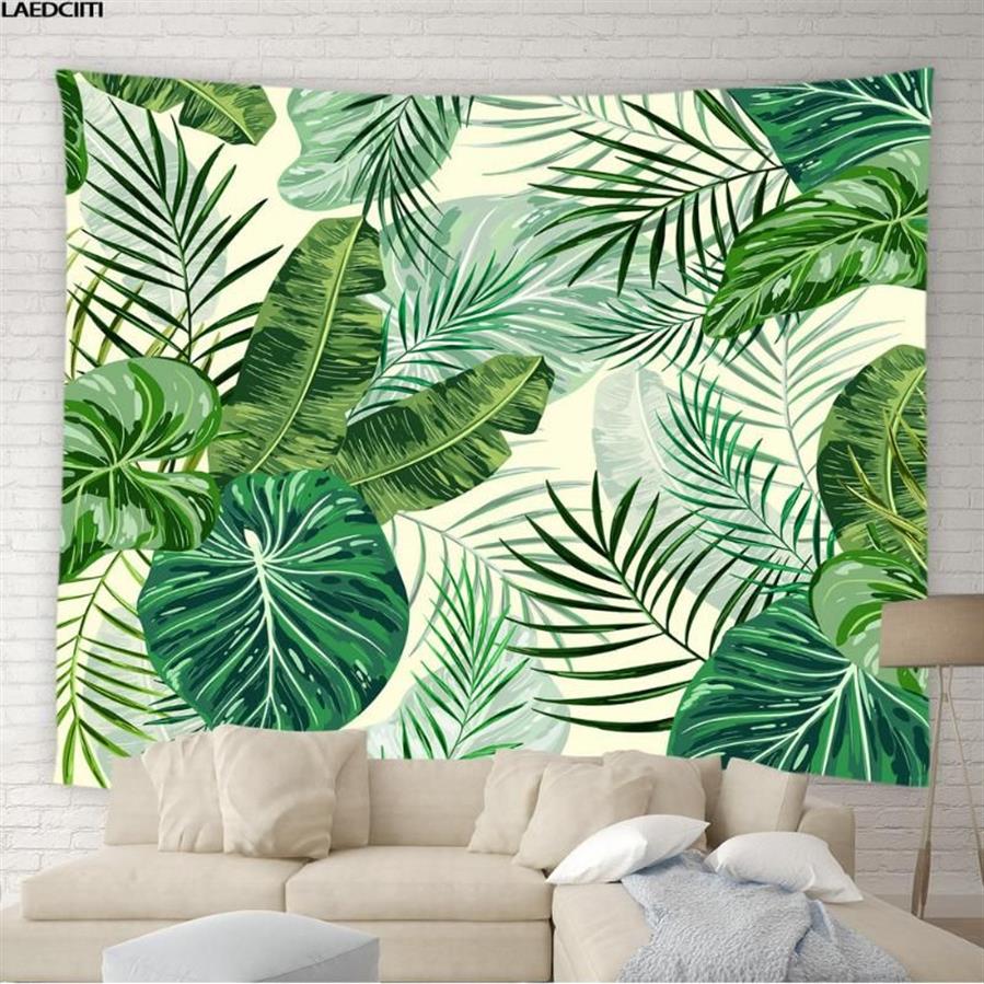 Tapisserier Tropiska gröna växter Tapestry Böhmen vägg hängande palmträd blad banan flamingo djur bakgrund tyg sovrum hem259h