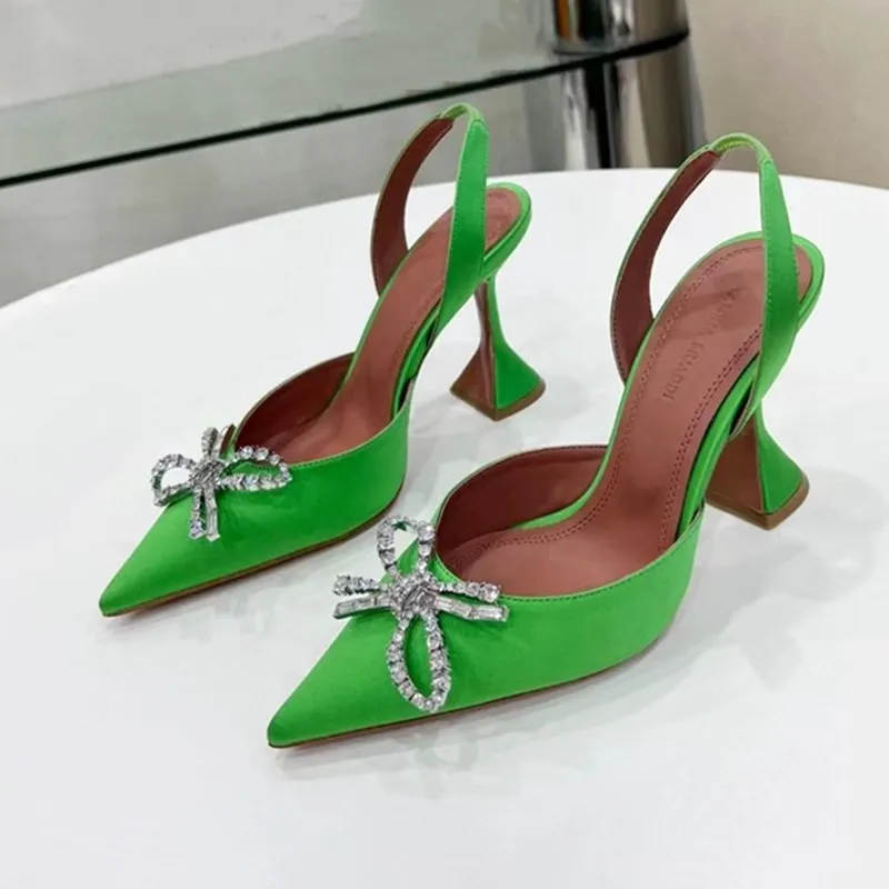 Amina muaddi Begum Crystal-Embellished buckle stain Pumps shoes spool Heels sandals women`s Luxury Designers Dress shoe Evening Slingback sandal 9.5cm size35----42