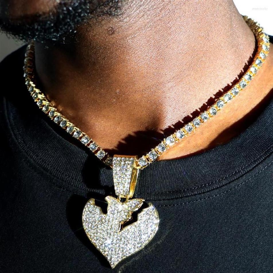 Kedjor Trendiga bling Broken Heart Crystal Pendant Halsband för män Kvinnor Hip Hop Pave Rhinestone Tennis Chain Statement Jewelry247L