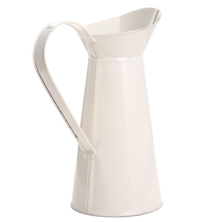 Vintage Tall Metal Shabby Chic Cream Vase Emamel Pitcher kanna Blomma behållare för bröllopshemdekor311g