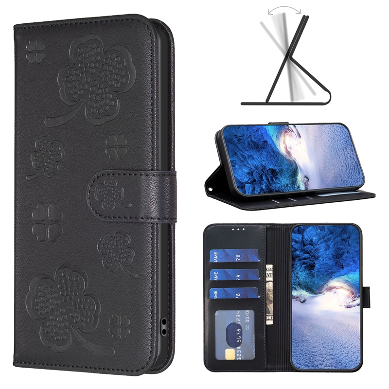 Capa carteira de couro Lucky Flower para Samsung S24 Ultra S23 FE Plus A15 A05 A05S A25 A24 A34 A54 A14 A13 A73 A33 A53 S22 Trevo de quatro folhas ID Card Slot Holder Flip Cover Bolsa