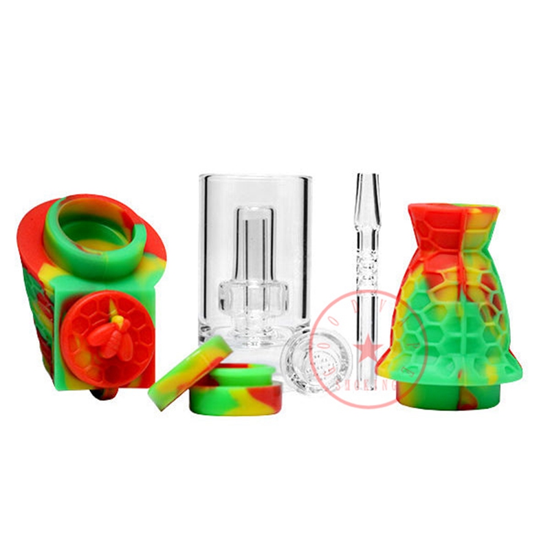 Färgglad geting röka silikonhoppning av bong -rör omvandlade ört tobaksfilter glas vattenrör bubbler oljeriggar 10mm spets kvarts naglar halm cigaretthållare dhl