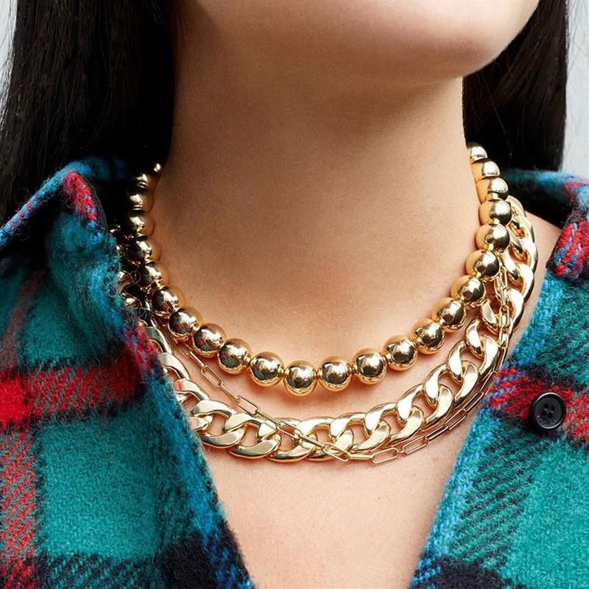 New Punk Gold Color Choker Necklace Collar Hip Hop Big Chunky Aluminum Thick Thin Round Bead Chain Necklace Women Jewelry305t