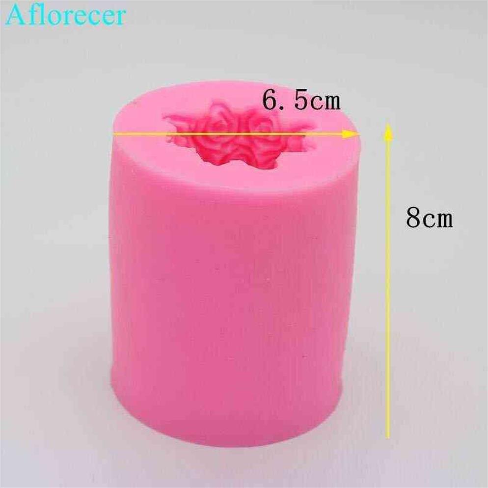 Stampo in silicone candele con fiori di rosa 3D Stampo in gesso fai da te Stampo in gesso a forma di cilindro Stampi candele in silicone sapone H1222238e