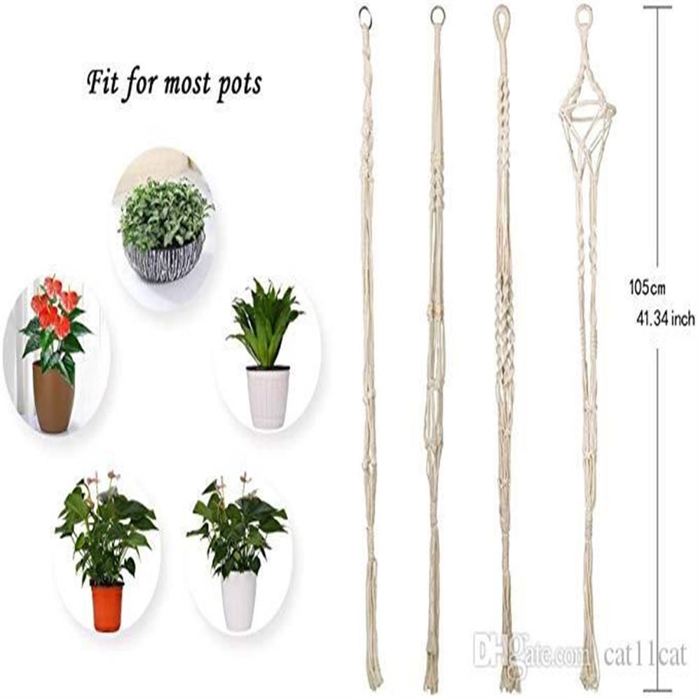 4 pçs macrame planta cabide artesanal tecido algodão planta titular parede pendurado plantador cesta para interior ao ar livre jardim pátio varanda c341c