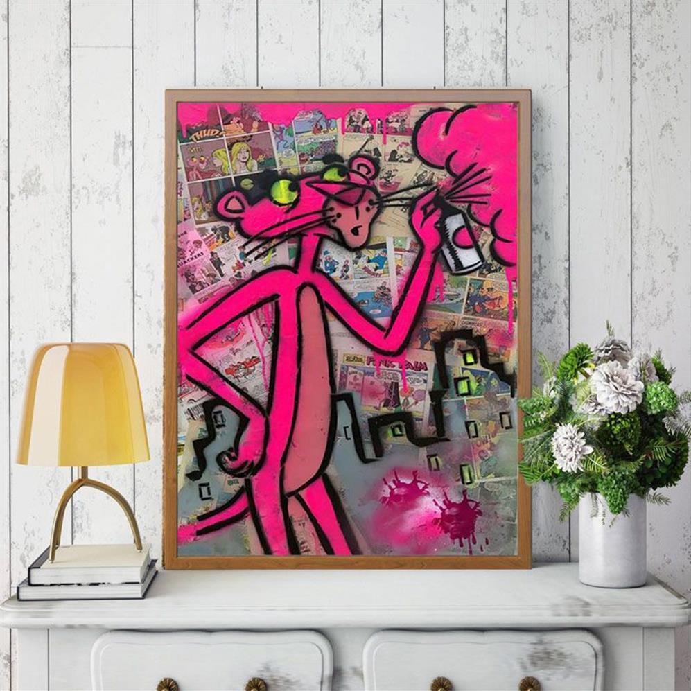 Граффити мультфильм Розовая пантера классическое аниме уличное искусство холст картины постеры и принты картинки для украшения гостиной3081