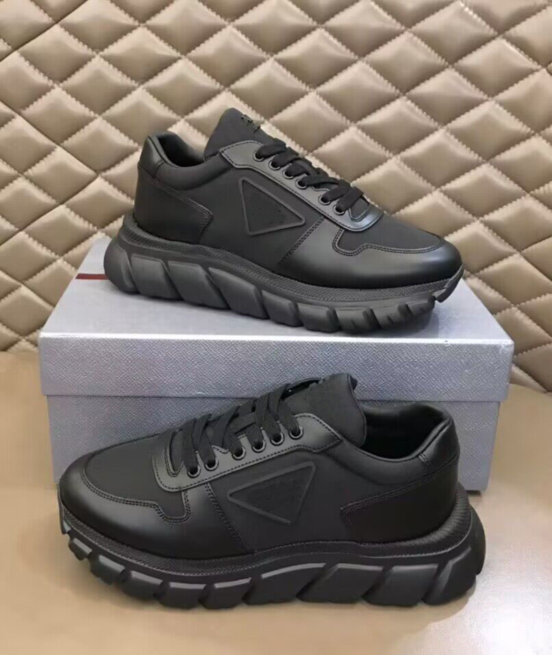 Re-Nylon Brush Leather Sneakers Chaussures Chunky Rubber Tread Sole Baskets Blanc Noir Skateboard Technique Extra-léger Business Confort Décontracté Marche EU38-46