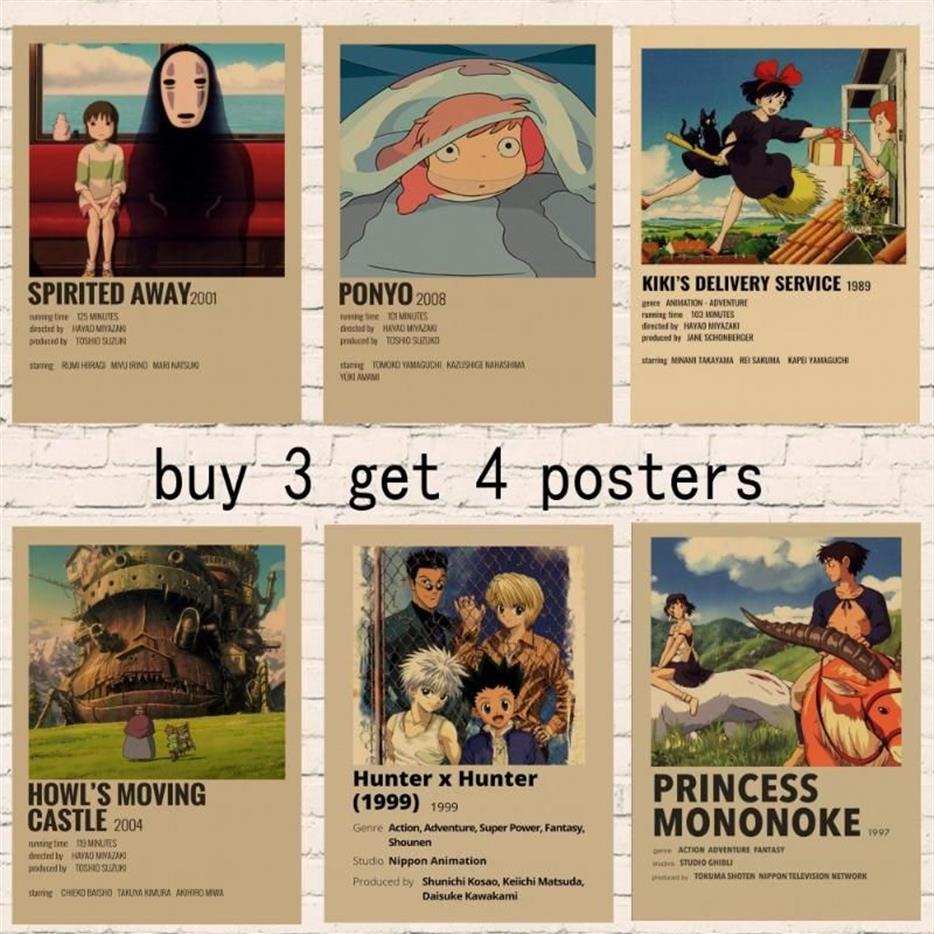 Adesivos de parede coleção anime miyazaki hayao patlabor totoro retro papel kraft poster para sala estar bar decoração painting226d