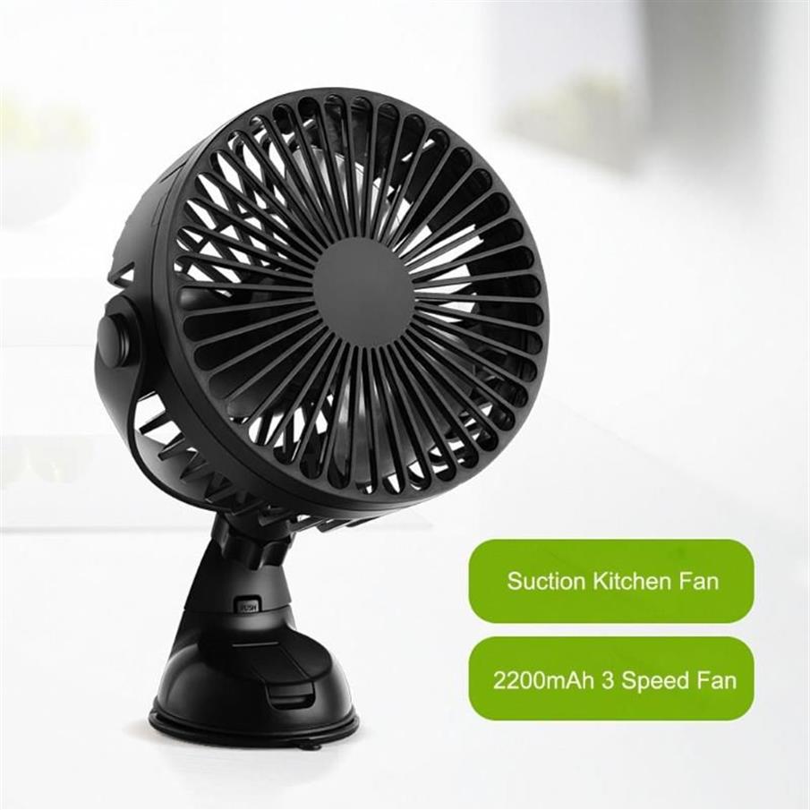 Electric Fans USB Rechargeable 2200mAh Battery Operated Suction Cup 3 Speeds Outdoor Car Home Office Kitchen Fan Strong Wind279j