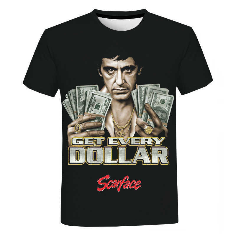 T-shirt de camiseta de venda quente scarface sharffing shaxing masculino e feminino de mangas curtas de mangas curtas