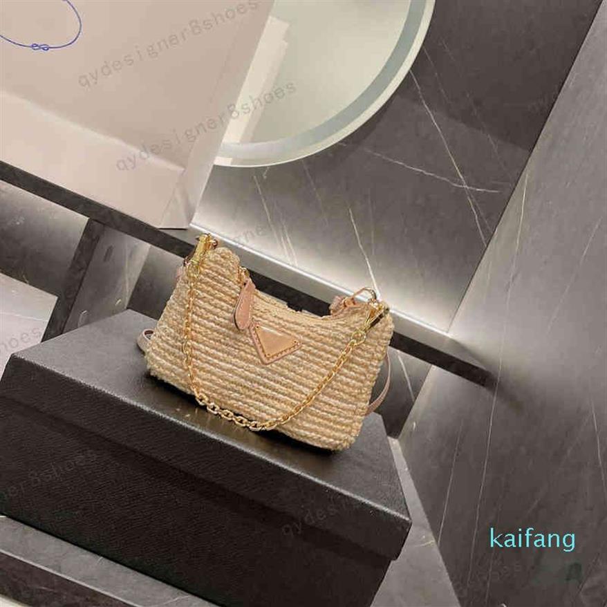 2022-Summer Sunshine Triangle Pula Straw woven bag designer 핸드백 Brand268W 여성을위한 토트