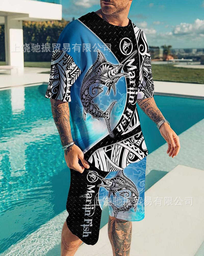 Summer New Digital Printing Men's Short Sleeve Set Minimalist Fashion Brand Casual Summer Wear