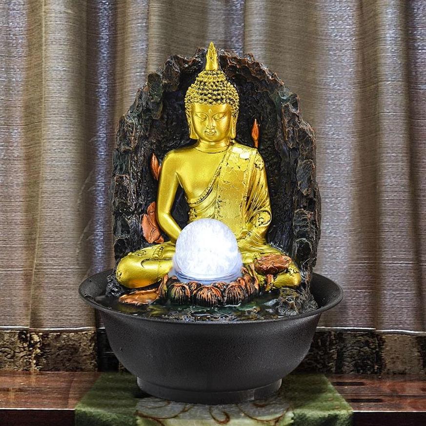 Statue de bouddha fontaines décoratives fontaines d'eau d'intérieur résine artisanat cadeaux Feng Shui bureau maison fontaine 110 V 220 V E207Z